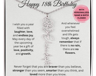 18th Birthday Name Necklace With Birthflower, Personalize 18th Birthday Gift for Daughter, Granddaughter, Niece, 18th Birthday Gift For Her