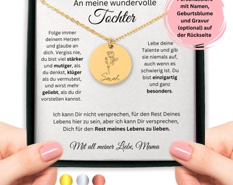 An Meine Tochter Personalisierte Halskette Geburtsblume Mit Namen Und Gravur, Mutter Tochter Kette Tochter Halskette Zum Geburtstag Von Mama