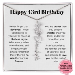 43rd Birthday Gift for Her Custom Birthmonth Flower Name Necklace, 43rd Birthday  Gift For Girl Niece Gift From Auntie, Gift for Daughter