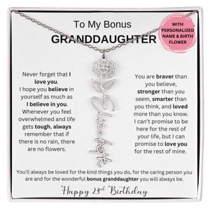 Presente de aniversário de 23 anos para neta, colar de flores de nascimento com cartão, colar com nome personalizado, joias personalizadas para neta adulta