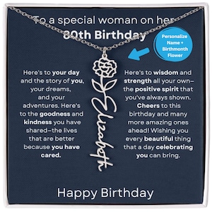 80th Birthday Gift Birthflower Necklace, Personalized 80th  Birthmonth Flower, 80th Birhday Gift For Woman, 80th Birthday Jewelry For Her