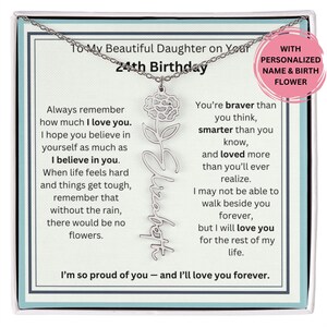 Cadeau 24e anniversaire pour fille, collier personnalisé fleur de naissance avec carte de message, bijoux personnalisés fille 24e anniversaire