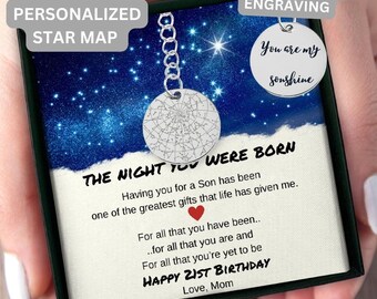 21st Birthday Custom Star Map Keychain, Son 21st Birthday, Meaningful Gift  Mom To Son 21st Birthday Gift For Him,21st Birthday Gift For Him