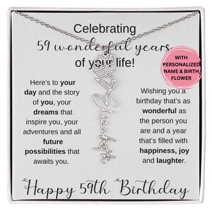 59th Birthday Gift For Women, 59th Birthday Birth Month Flower Necklace, 59th Personalized  Gift For Her, 59th Birthday Name Necklace