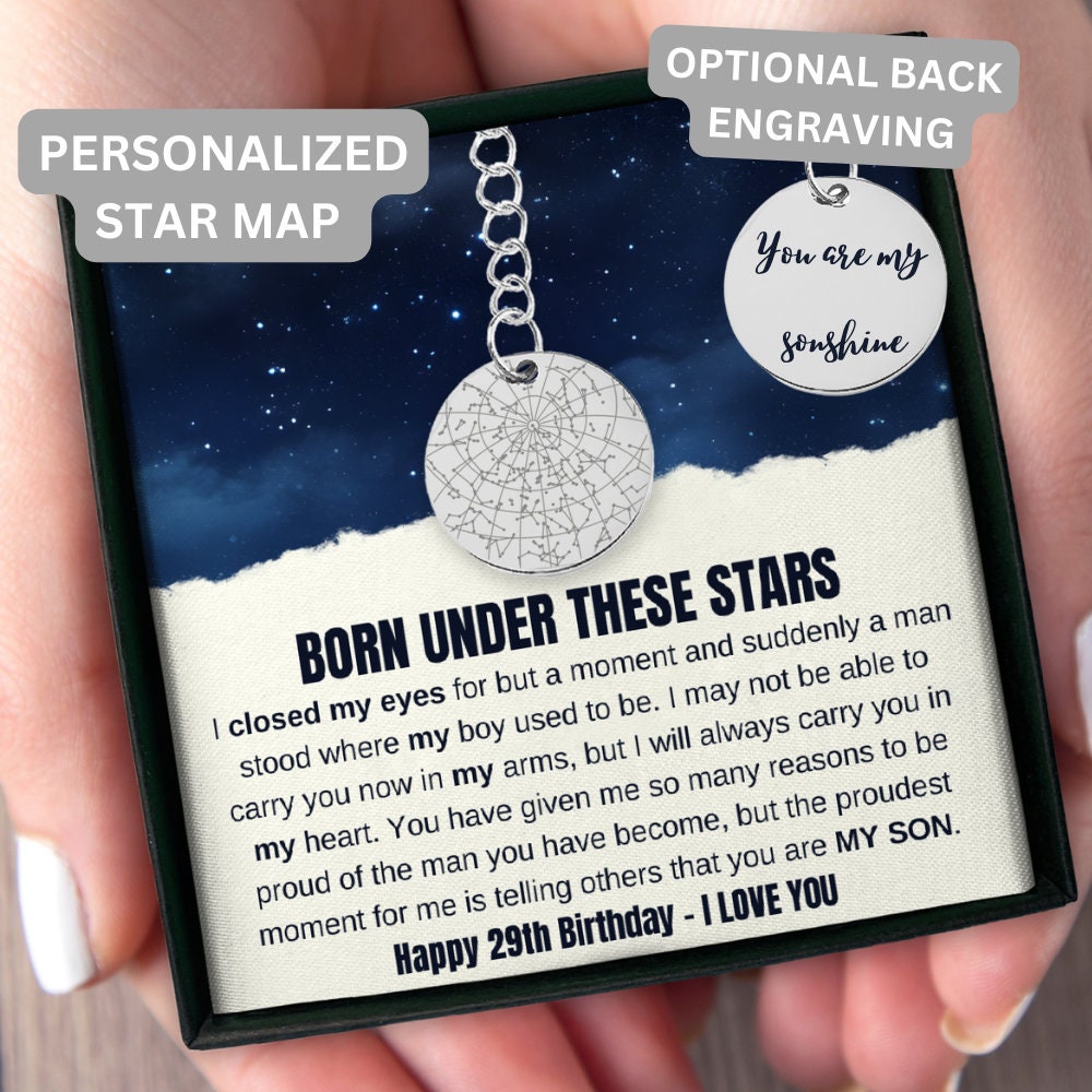 Son 29th Birthday Custom Star Map Keychain, Son 29th