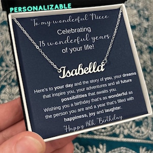 Cadeau d'anniversaire 18e pour une nièce de sa tante, collier personnalisé du nom 18e à ma nièce, cadeau spécial nièce 18e, souvenir nièce 18e
