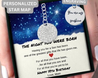 18th Birthday Custom Star Map Keychain, Son 18th Birthday, Meaningful Gift  Mom To Son 18th Birthday Gift For Him,18th Birthday Gift For Him
