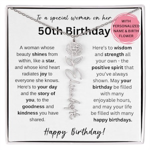 50th Birthday Birth Flower  Necklace, 50th Birthday Gift, 50th Gift For Her, 50th Birthday Jewelry, 50th For Friend, 50th Silver Name, 50