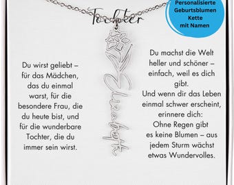 Geburtsblumenkette für erwachsene Tochter, personalisierte Namenskette mit Gravur, Geburtsmonat Halskette, Geschenk zum Geburtstag