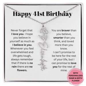 41st Birthday Gift for Her Custom Birthmonth Flower Name Necklace, 41st Birthday  Gift For Girl Niece Gift From Auntie, Gift for Daughter