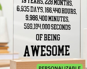 Regalo de cumpleaños número 19 Placa acrílica personalizada, regalo de cumpleaños número 19 para ella, regalo significativo para el cumpleaños número 19, regalos personalizados de cumpleaños número 19