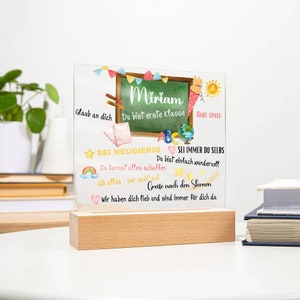 Schulkind 2023 Personalisiertes Geschenk Zum Schulanfang, Ermutigungsgeschenk Mädchen, Einschulung, Spruch für Schulkind Einschulung Acryl Tafel/ Holzsockel OHNE LED