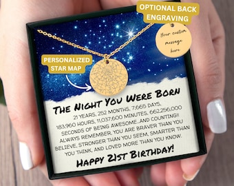21st Birthday Gift for Her,Personalized 21st Birthday Gift, Custom Star Map By Date Necklace,21st Birthday Gift Ideas, 21st Gift Box Present