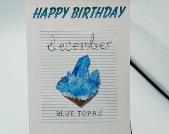 Wszystkiego najlepszego z okazji urodzin, pocztówka z kamieniem szlachetnym Blue Topaz z grudnia, format A6. Wysokiej jakości wydruk na gładkiej karcie matowej o gramaturze 350 g/m2 lub błyszczącej o gramaturze 255 g/m2.