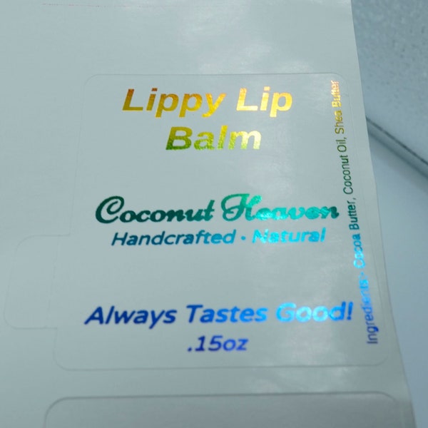 Custom Foiled Chapstick Lippenbalsam, Lipgloss Labels, Gloss White mit Perforationslasche für Deckel, Custom Label, Personalisiert, Maßgeschneiderte Aufkleber