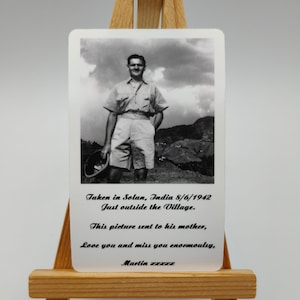 Mini impresiones personalizadas del tamaño de una tarjeta de crédito, Foto de estilo retro con borde blanco personalizada, Monumento funerario, Su él, mamá, papá, Recuerdo
