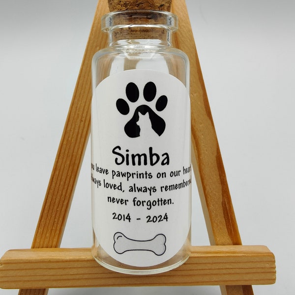 Pet Ashes, Mini Cork Bottle, Personal Remembrance, Funeral Favor, Favours, Personalised, Custom, Keepsake, Memorial, Ashes, Grief, Loss, Dog