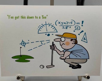 Golf Maths, Over Thinker, Funny, Humorous A6/A5 Greetings Card High Quality Print on 300gsm. Comes with Conqueror Textured Wove envelope.