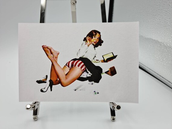 Retro Girl Pin Up Postcard A6 Working High Quality Print On Smooth 300gsm Matt or 255gsm Gloss Card