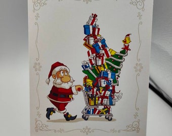 Chariot de courses Père Noël, carte de voeux A6/A5 Impression haute qualité sur papier cartonné lisse 300 g. Livré avec une enveloppe Conqueror et des cartes de Noël
