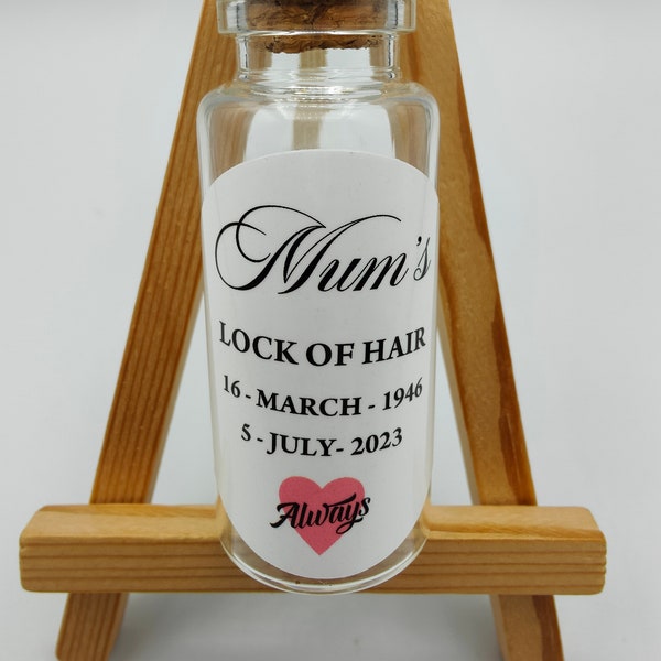 Lock Of Hair, Mini Cork Bottle, Personal Remembrance, Funeral Favor, Favours, Personalised, Custom, Keepsake, Memorial, Ashes, Grief, Loss