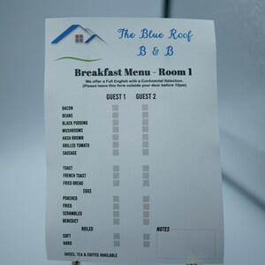 A5 Frühstücks-Pre-Order-Menü für B & B Restaurant Cafe Bar Hotel Hochzeiten