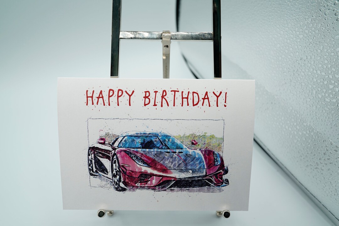 Biglietto Compleanno Per Figlio - Design Auto Sportiva Rossa Con Stelle, Messaggio In Inglese, 152x228 Mm, UK Biglietto Piccadilly 152x228 Mm