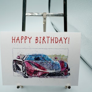 Super Car A6/A5 Birthday Greetings Card High Quality Print on 300gsm Smooth Card. Comes with Conqueror Textured Wove envelope.