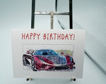Super Car A6/A5 Birthday Greetings Card High Quality Print on 300gsm Smooth Card. Comes with Conqueror Textured Wove envelope.