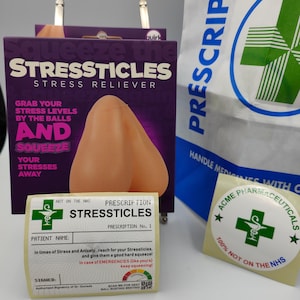 Prescription Stressticles Novelty Stress Reliever, Fun Rude Gifts, Joke, Hen Party Favors Favours, Cheeky Party Gifts, Humorous, Saucy, Nuts
