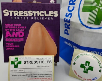 Prescription Stressticles Novelty Stress Reliever, Fun Rude Gifts, Joke, Hen Party Favors Favours, Cheeky Party Gifts, Humorous, Saucy, Nuts
