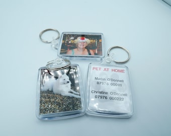 Personal Photo Keyring, Custom Photo, Image Size 45mm x 35mm, UK/EU Passport Size Double Sided, Wedding, Gift, Any Design or Logo Custom