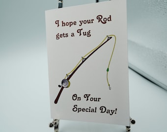 Fishing Rod Tug On Rod A6/A5 Birthday Greetings Card High Quality Print on 300gsm Smooth Card. Comes with Conqueror Textured Wove envelope.