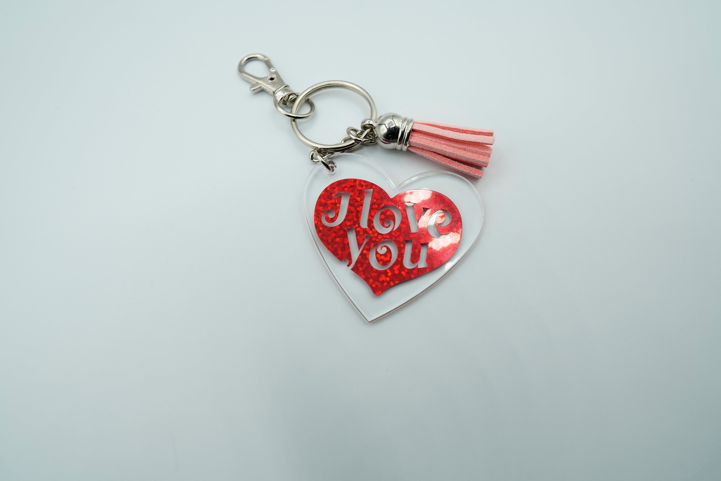 Heart Shaped Acrylic Keychain Keyring with I Love You in Red | Etsy