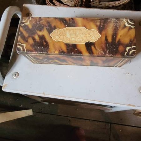 Vintage tin box, Faux tortoishell box, Storage box, Brown tin