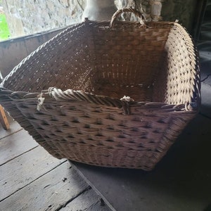 Cesta grande vintage con asas, cesta de almacenamiento, cesta para leña