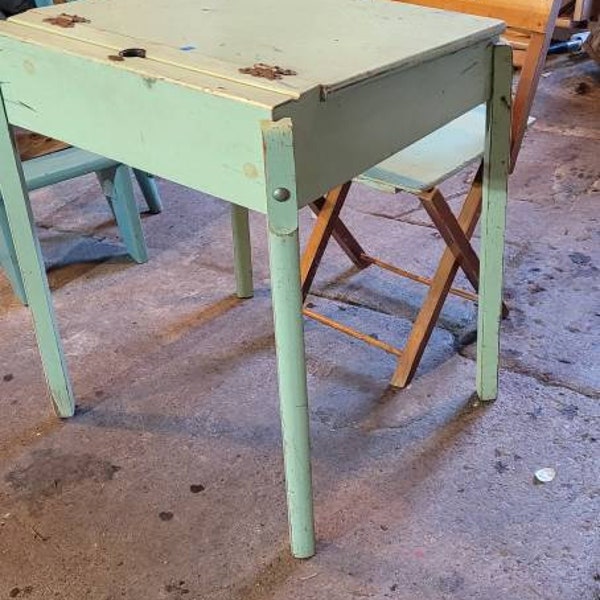 Vintage child's desk and chair, Green desk and chair,