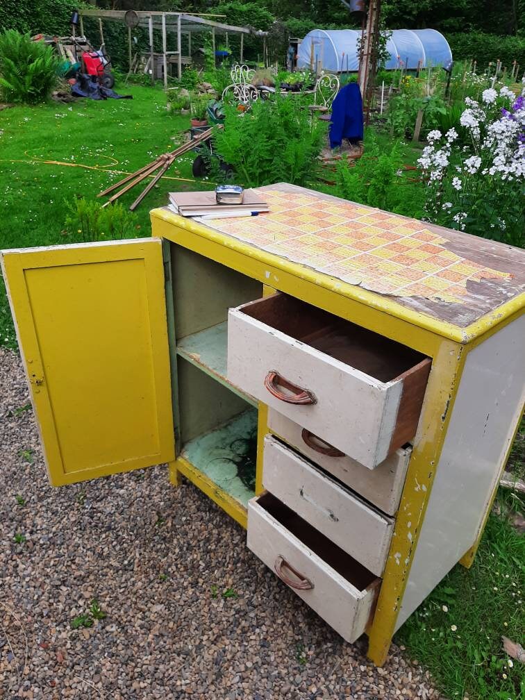 Vintage Kitchen Retro Cupboard yellow Cupboard. Etsy UK