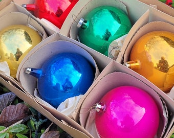 Vintage glass baubles, Large retro Christmas decorations