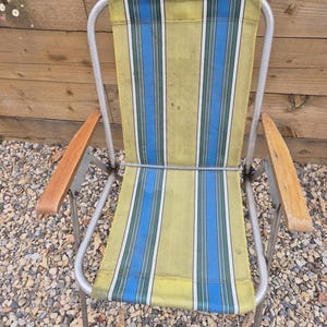 Vintage folding chair, Camp chair, Garden chair, striped garden chair