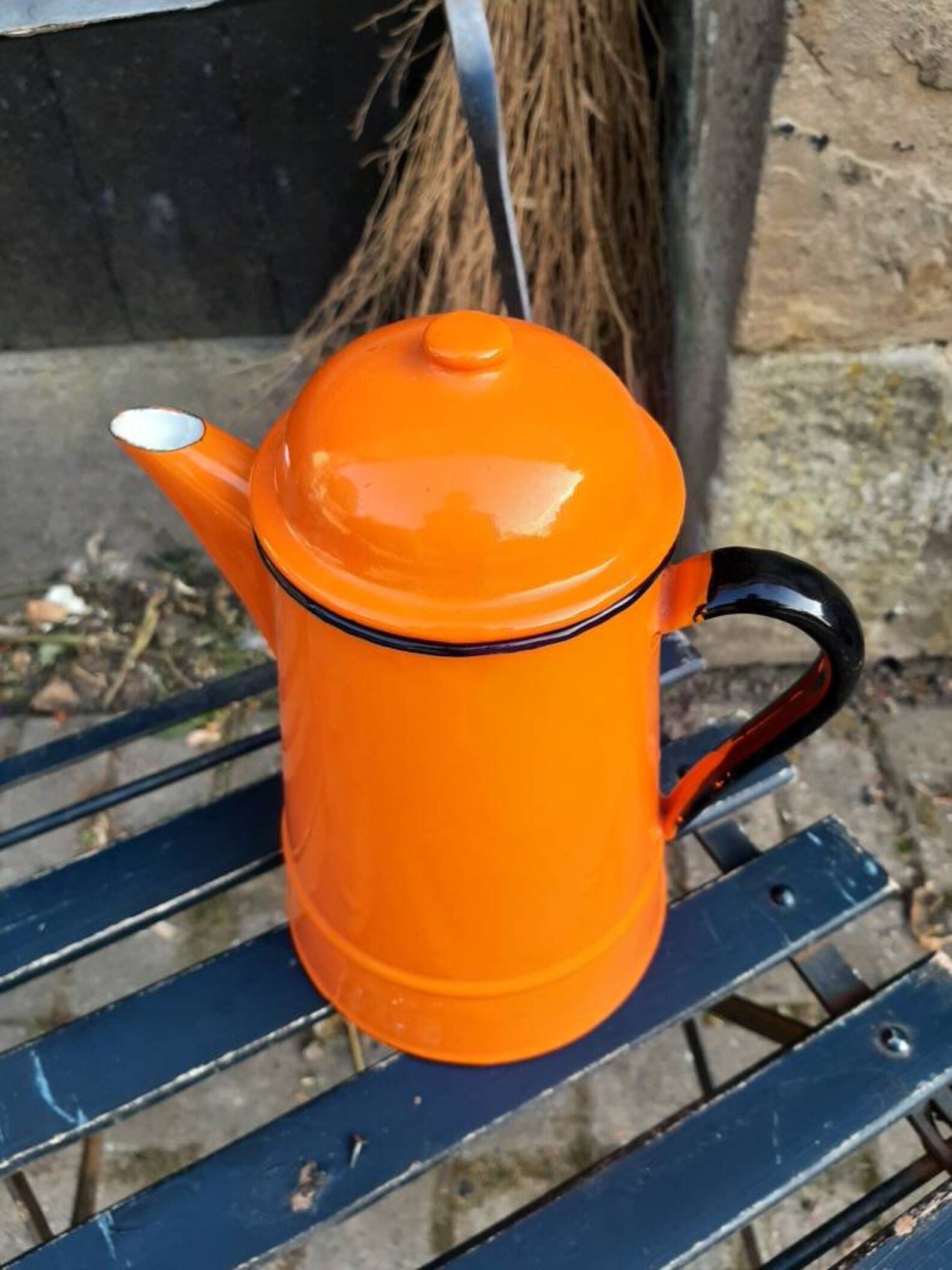 Vintage orange enamel coffee pot Etsy
