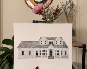 Original Custom Hand Drawn Sketch of Home/ House with Pen and Pencil