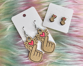 Finger Heart Earrings, Finger Heart, Korean Finger Heart, Korean Finger Heart Earrings, Kpop Earrings, Kpop Fan Merch, Kpop Merch, Kpop Gift