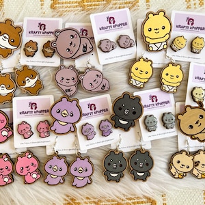 Monsta X Twotuckgom Dangle and Stud Earrings, Monsta X Twotuckgom Pins, Monsta X, Twotuckgom, Kpop Earrings, Kpop Accessories, Kpop Pins