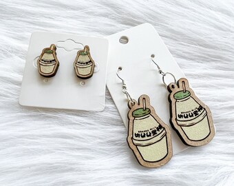Korean Banana Milk Wooden Stud and Dangle Earrings