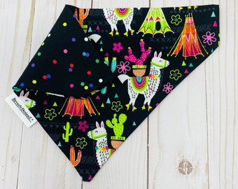 Lama and cactus bandana Single layer flannel bandana for dogs and cats Desert themed tied bandana.