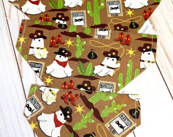 Ghosts Dog Bandana, Western Halloween Slip On Over Collar Pet Bandana, Large Slide on Dog Bandana, X-small Slip On Cat Bandana, Ghost Cowboy