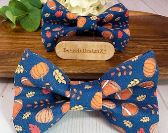 Fall Bow tie for Dog or Cat, Pumpkin Dog Bow Tie, Dog Puppy gift,Dog Collar Bow, Football Boy Dog Bow,X-Small to Large sizes,Fall Cat Bowtie