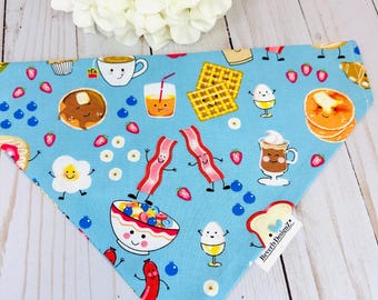 Bandana pour chien brunch, motifs crêpes, gaufres, bacon et café, à enfiler par-dessus le collier, bandana pour chien ou chat, tailles S et L