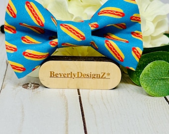 Nœud papillon hot-dog, nœud papillon hot-dog bleu, cadeau pour chiot et maîtresse de chien, nœud papillon pour chat, nœud papillon pour collier de chien, grand nœud papillon pour chien, petit nœud papillon pour chien mâle